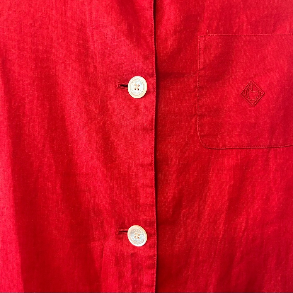 Lauren Ralph Lauren petite red linen long sleeve button down blouse size medium - Picture 14 of 16